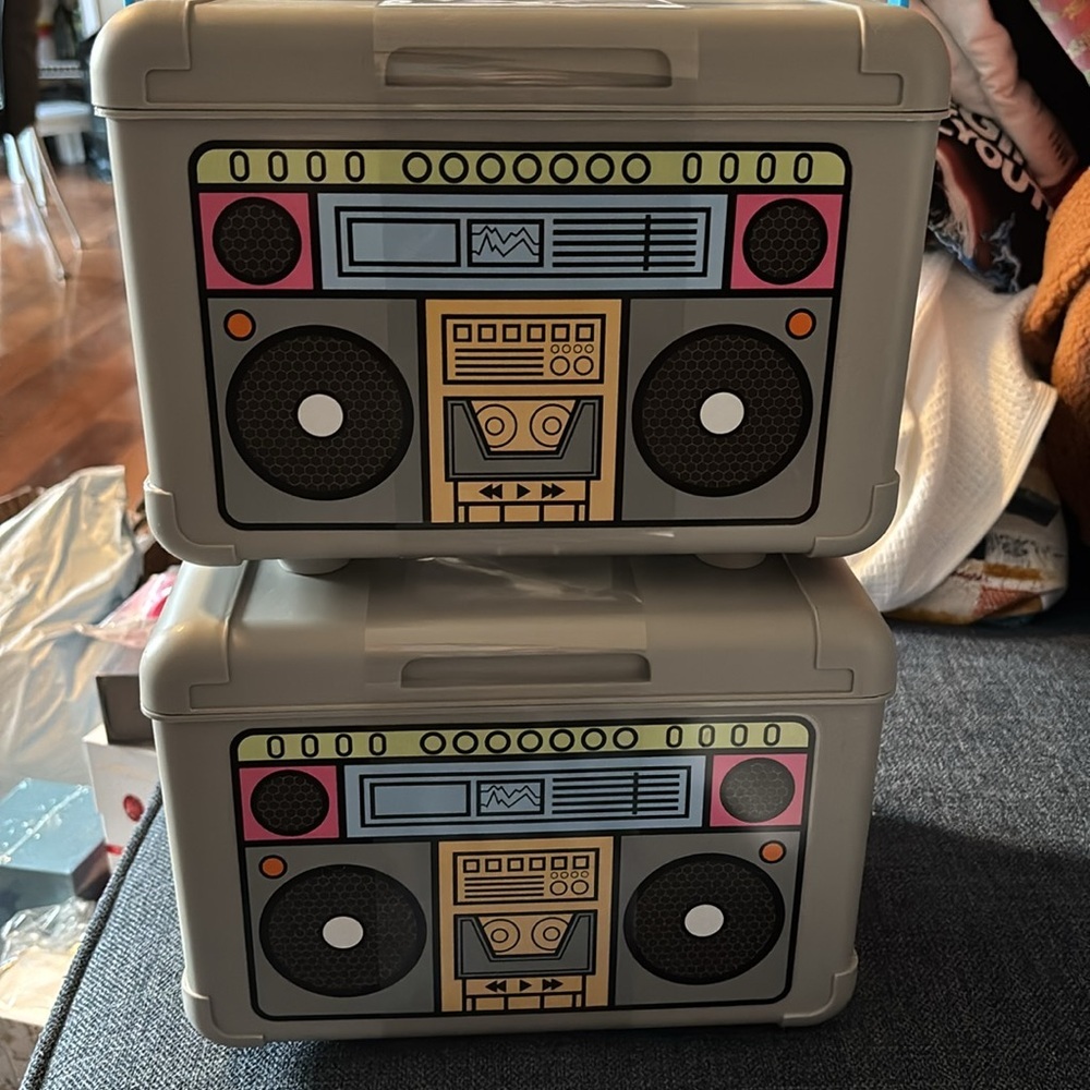 Kids Retro Boombox Storage Box - Gray with Blue Handle - Picture 2 of 8